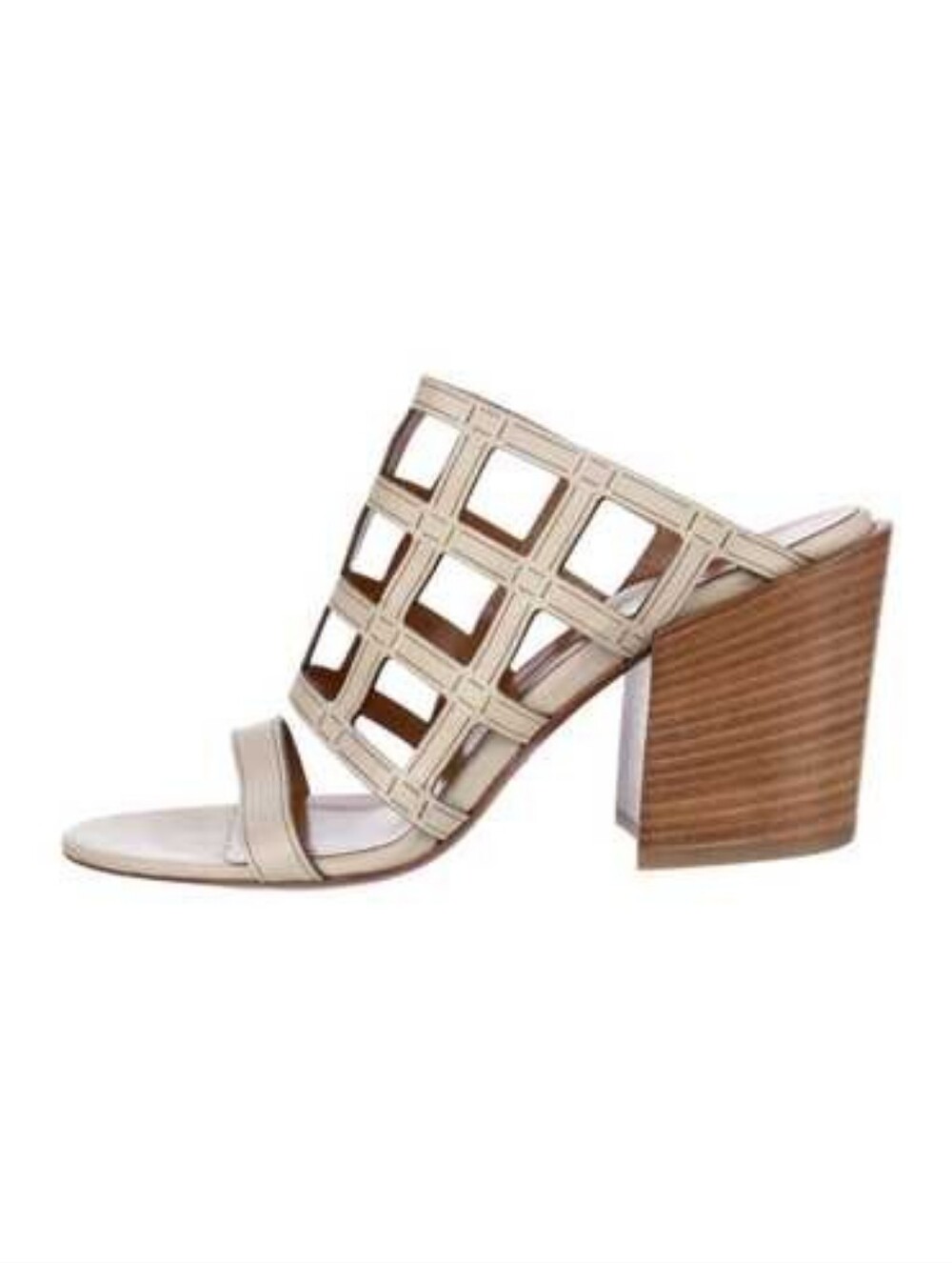 Aquatalia Samantha Ivory Caged Slide Wood Block Heel Sandal